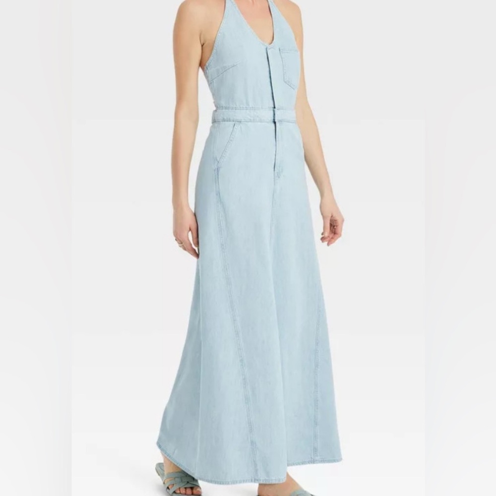 Brand New women's halter neck denim maxi dress universal thread tm blue